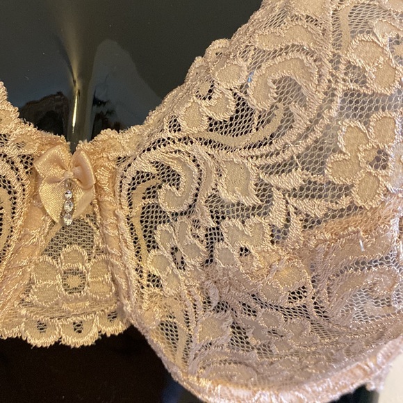 34DDD 34F “Smart & Sexy” Lace back Rhinestone Nude Tan Underwire Bra Mesh Sling - Picture 3 of 13